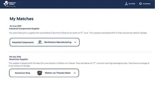 Image of matching companies on the AI Tool